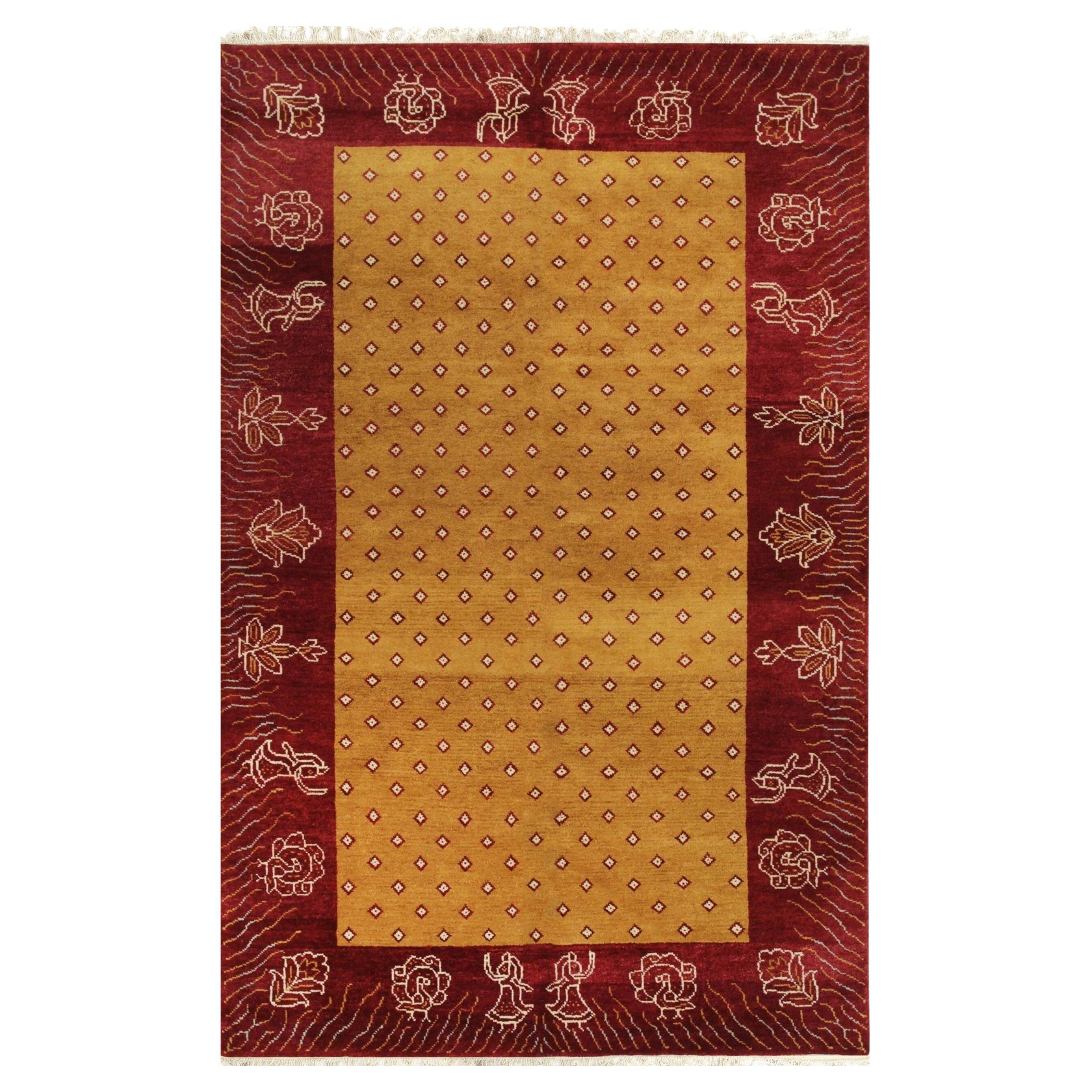 6x9 Yellow Hand-Knotted Wool Floral Border Classic Traditional Modern Carpet Rug For Sale