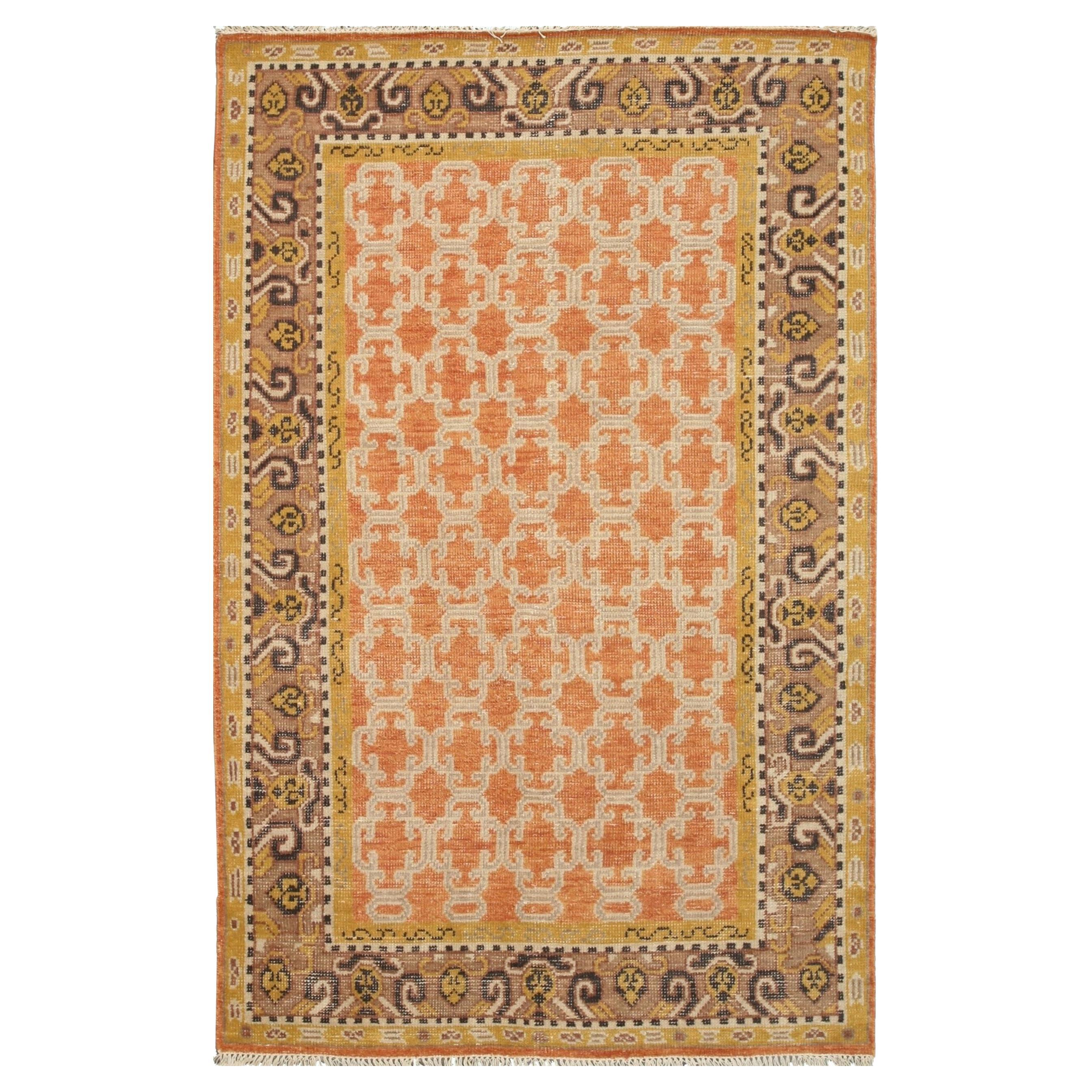 6x9 Yellow Hand-Knotted Wool Trellis Motif Geometric Modern Carpet Rug