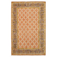 6x9 Yellow Hand-Knotted Wool Trellis Motif Geometric Modern Carpet Rug