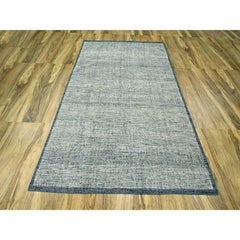 6'x9'1" Aegean Blue Oxidized and Distressed Grass Design Hand Knotted Wool Rug