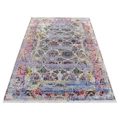 6'x9'1" Grigio cenere colorato ERASED ROSSETS Sari di seta e lana annodato a mano Rugs