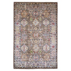 Tappeto afghano marrone Peshawar con disegno Karajeh annodato a mano in pura lana 6'x9'1