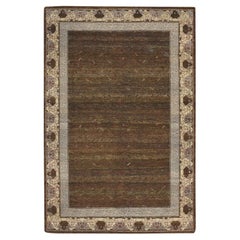 Alfombra de lana de 6'x9'1", de color marrón, anudada a mano, con influencia de Khotan y un diseño intrincado que cubre toda la superficie
