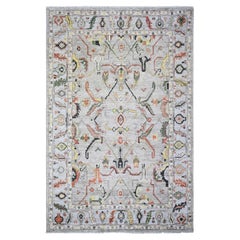6'x9'1" Gray, Afghan Angora Oushak, Soft Wool Hand Knotted Oriental Rug