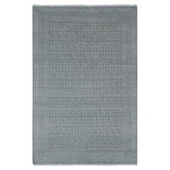 6'x9'1" Gray, Pure Silk with Textured Wool, Tone on Tone Hand Knotted Rug
