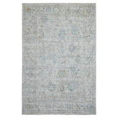 Alfombra Oriental de Angora Oushak Beige Anudada a Mano 6'x9'1" con Lana de Colores Suaves