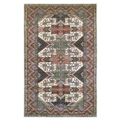 6'x9'1" Elfenbeinfarbener „Afghan Super Kazak“-Teppich mit Sherwan-Muster, handgeknüpft aus Wolle