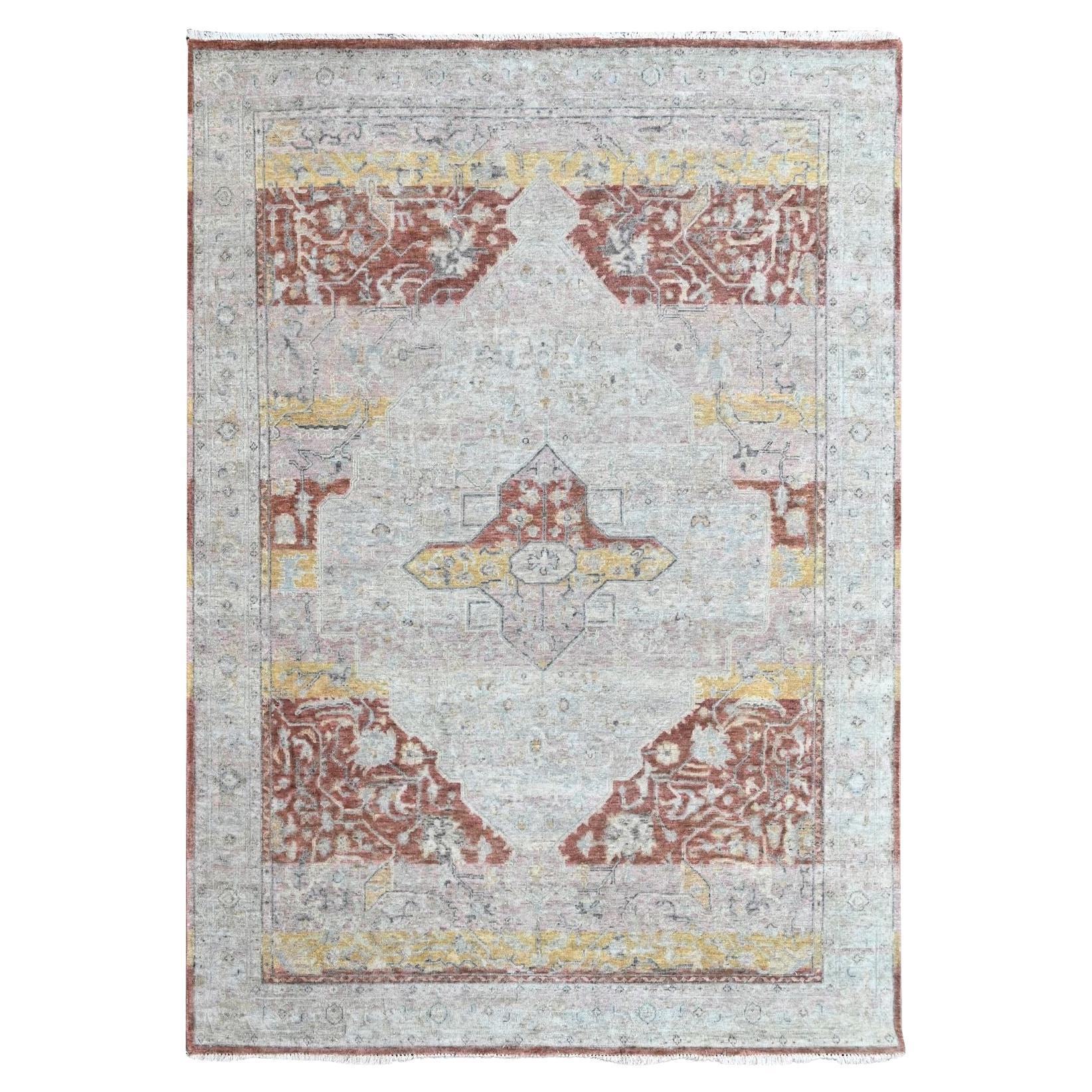 6'x9'1" Ivory Ziegler Mahal Medallion Design Wool Hand Knotted Oriental Rug