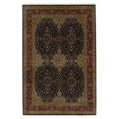 6'x9'1" Jat Black Intricate Kashan Revival New Zealand Wool Hand Knotted Rug