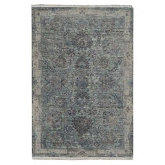 6'x9'1" Hellgrüner handgeknüpfter Teppich aus reiner Seide mit strukturiertem Mughal-Design aus Wolle