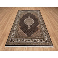 6'x9'1" Onyx Black Hand Knotted 175 KPSI Tabriz Mahi 100% Wool Rug