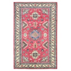 6'x9'1" Rosa Rouge, Lana Orgánica Anudada a Mano, Alfombra Afgana Super Kazak