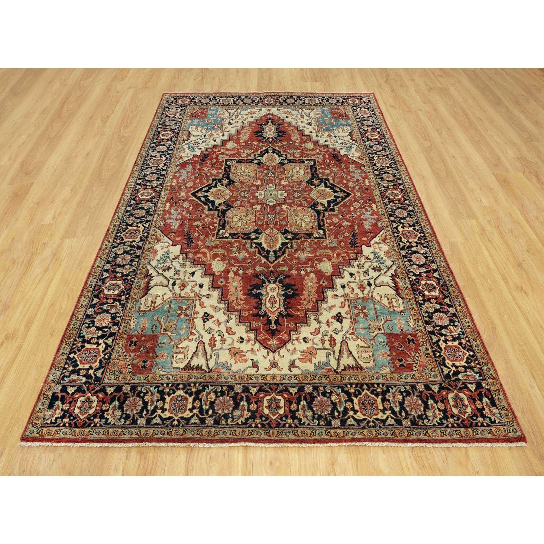 This is a truly genuine one-of-a-kind Hand Knotted Antiqued Fine Heriz Re-Creation, Pure Wool Oriental Rug. It has been Knotted for months and months in the centuries-old weaving craftsmanship techniques by expert artisans. 
Primary materials: