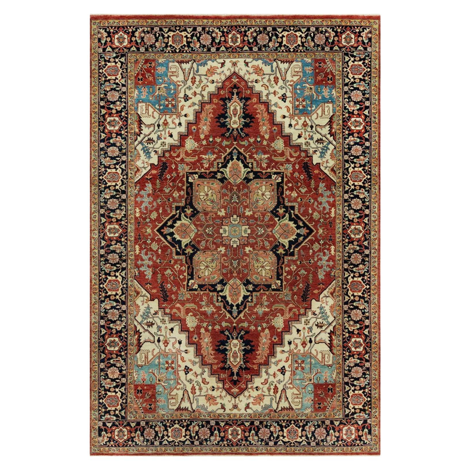 6
x9
1" Tanager Red All Wool Plush Pile Heris Re-Creation Hand Knotted Rug For Sale
