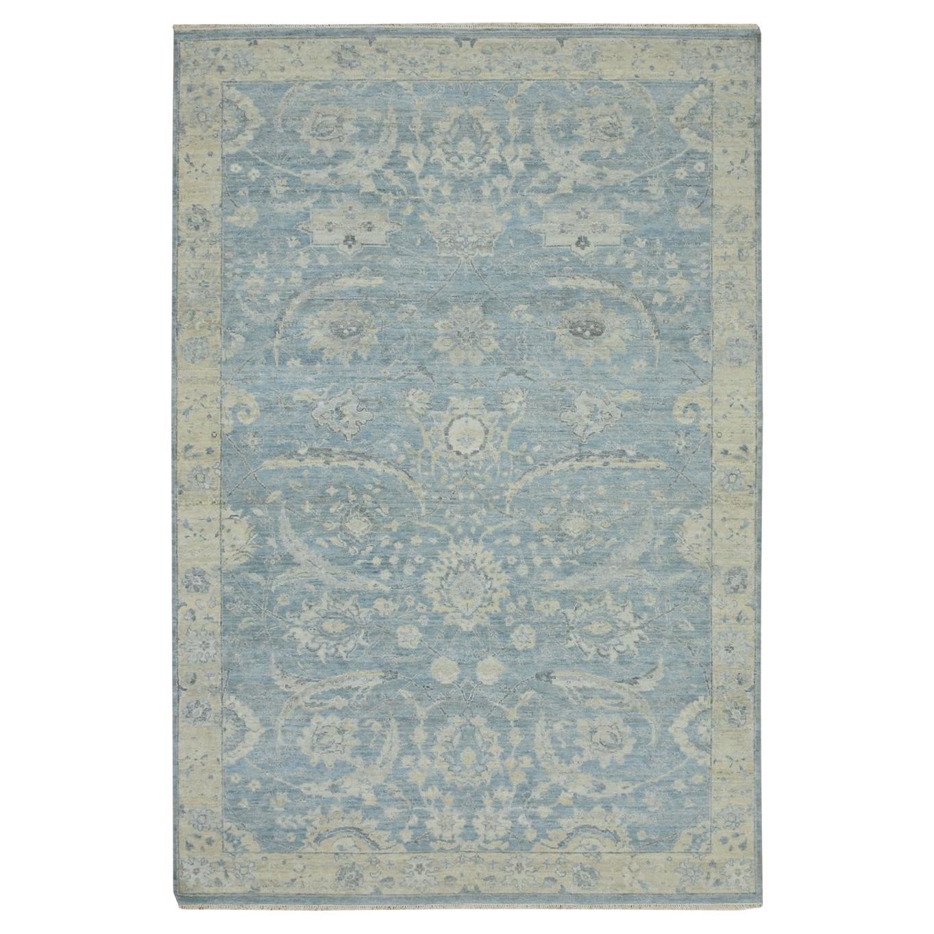 6
x9
1" Yonder Blue Pure Wool Sickle Leaf Design Hand Knotted Oriental Rug