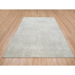 6'x9'2" Beige Plant Based Silk and Wool Hand Loomed Fine Jacquard Rug