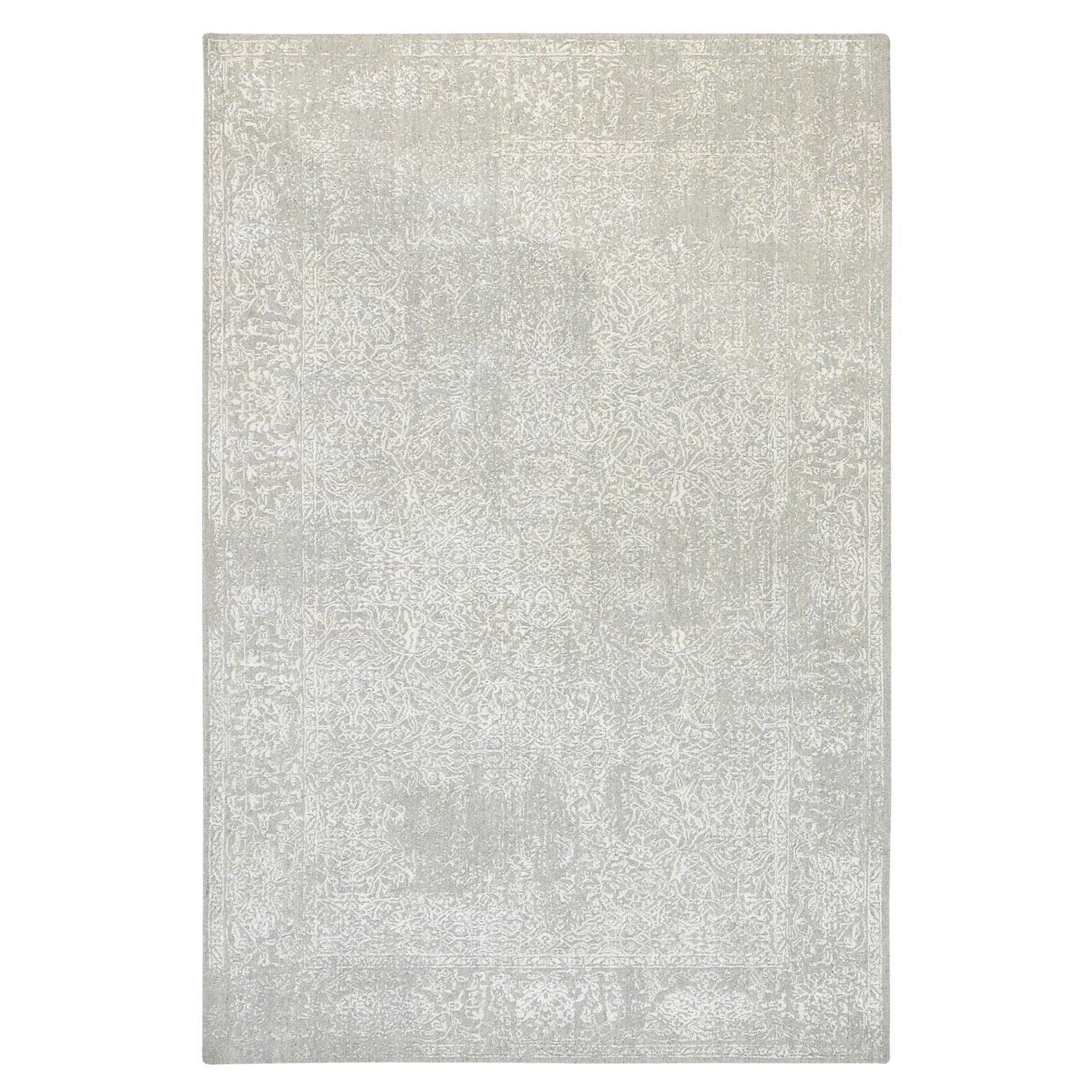 6'x9'2" Alfombra oriental de jacquard fino tejida a mano en lana y seda beige en venta