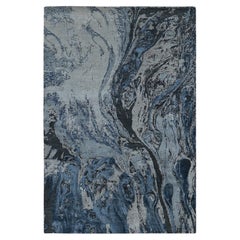6'x9'2" Blue, Geological Design, Wool and Pure Silk, Hand Knotted Rug