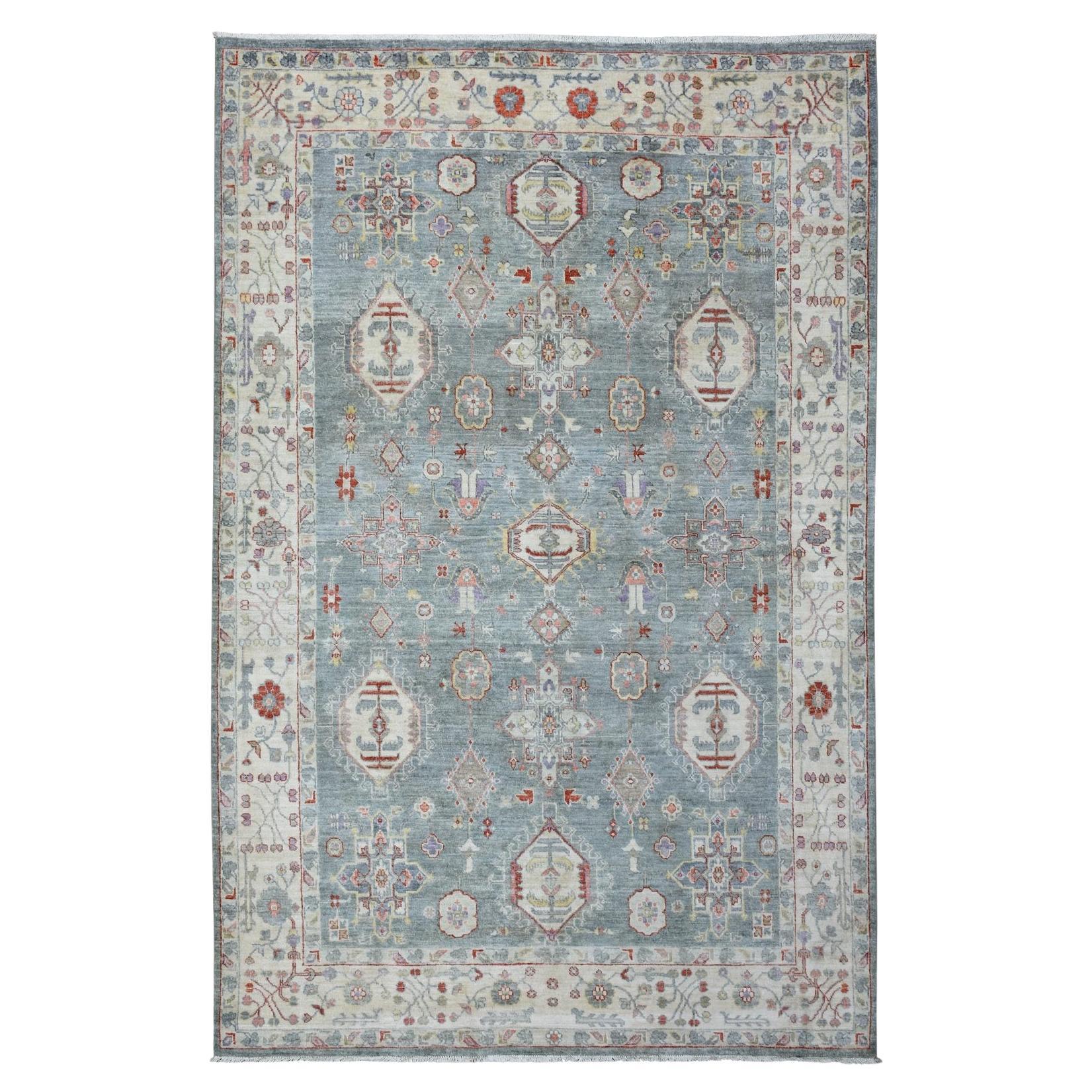 6'x9'2" Cadet Gray, Vegetable Dyes Soft Wool, Hand Knotted Finer Peshawar Rug