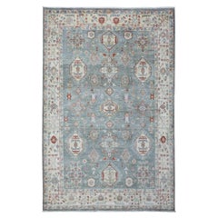 6'x9'2" Cadet Gray, Vegetable Dyes Soft Wool, Hand Knotted Finer Peshawar Rug