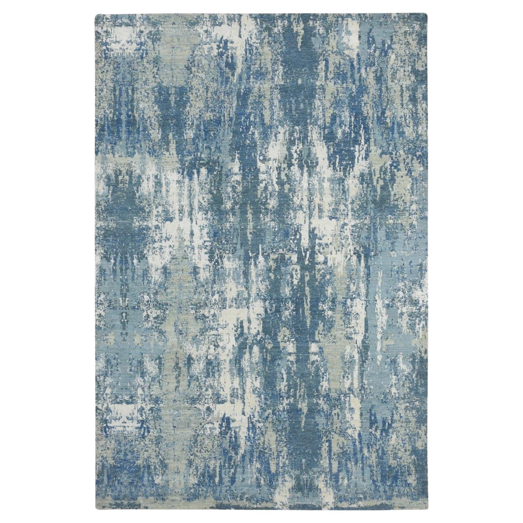 6
x9
2" Cerulean Blue Abstract Design Denser Weave Wool and Silk Oriental Rug