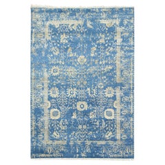 6'x9'2" Denim Blue, Tappeto Persiano Tabriz Design, Lana e Seta Annodato a Mano