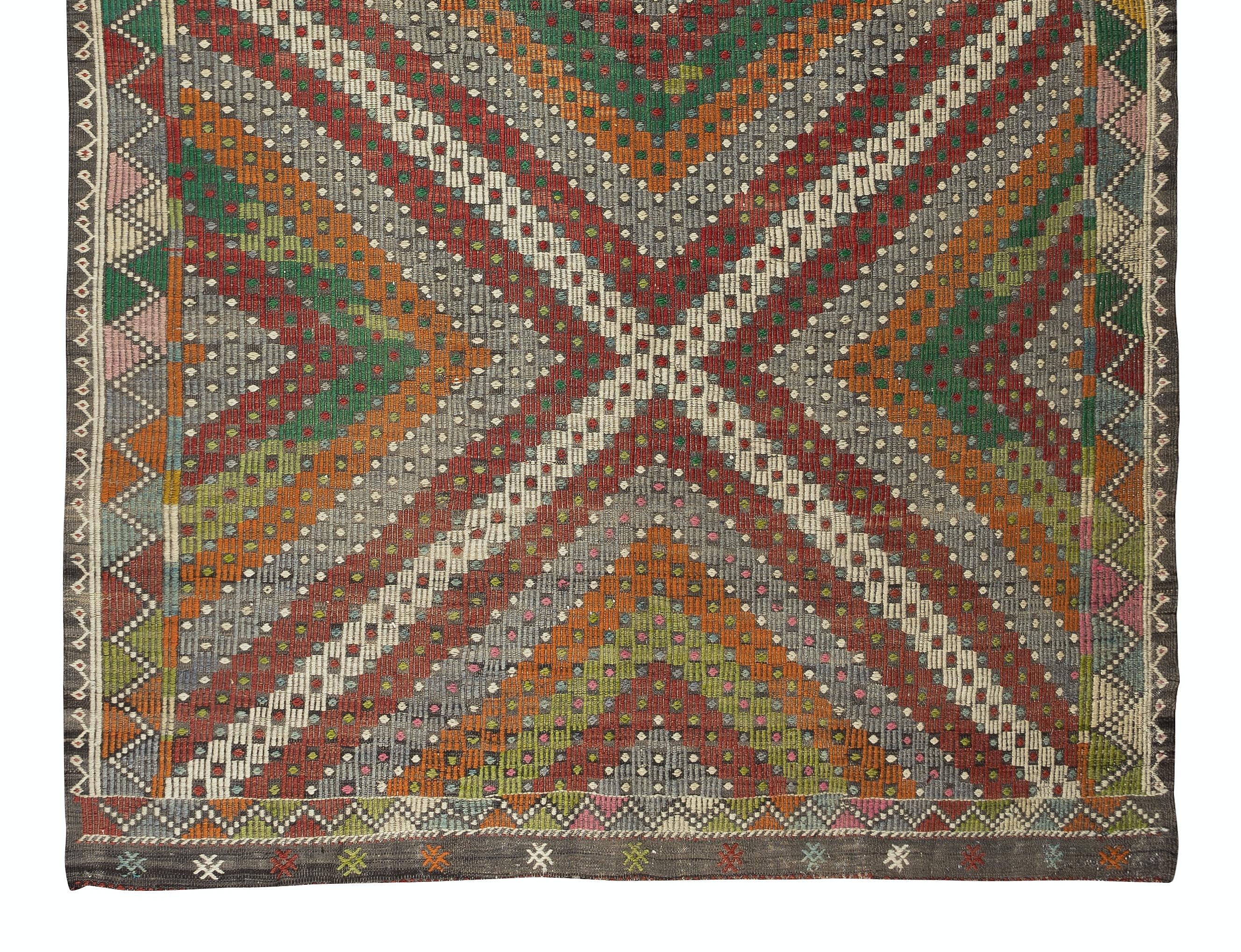 Turkish 6x9.2 Ft Colorful Vintage Jijim Kilim, Bohemian Handmade Wool Rug, Ethnic Carpet For Sale