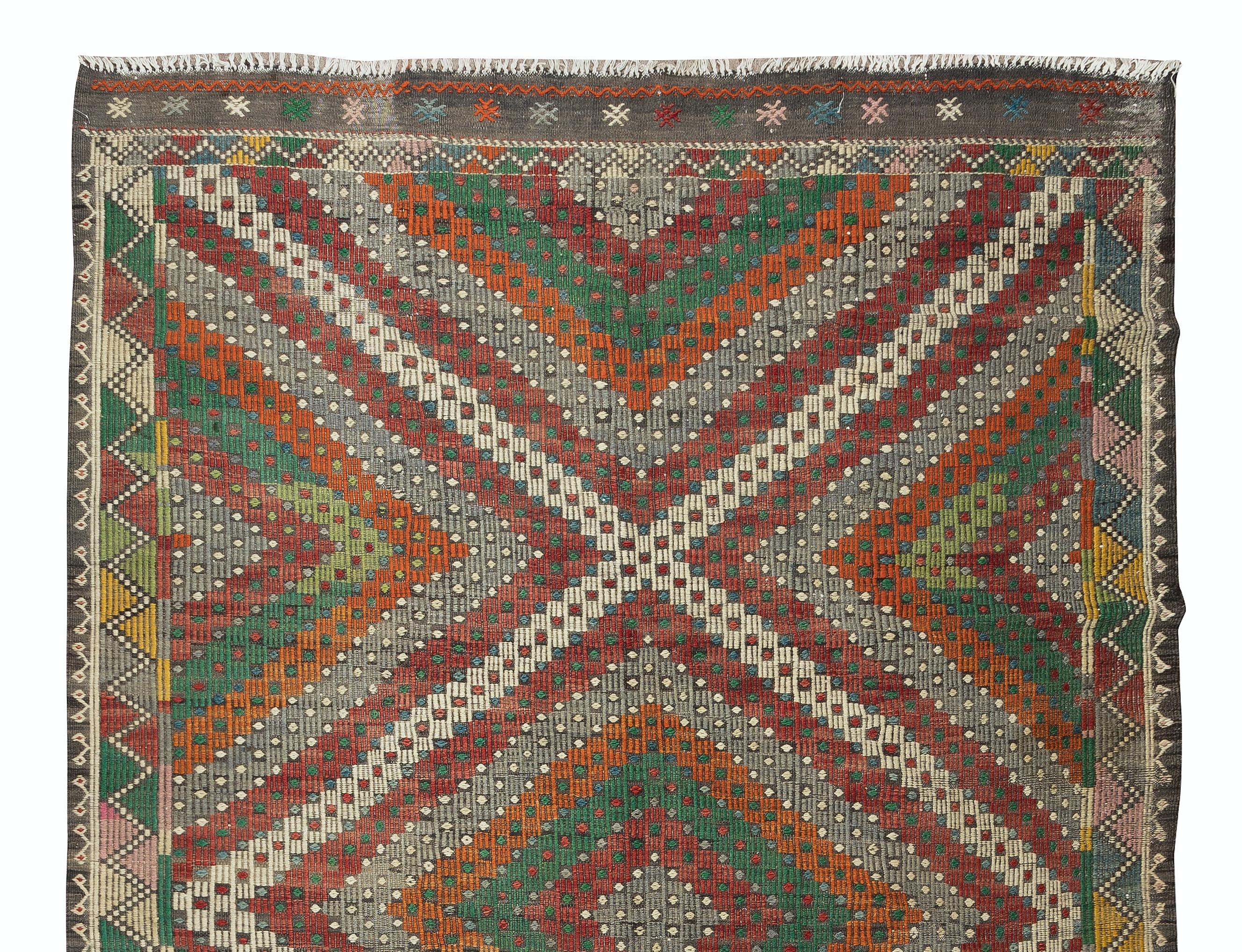 Hand-Woven 6x9.2 Ft Colorful Vintage Jijim Kilim, Bohemian Handmade Wool Rug, Ethnic Carpet For Sale
