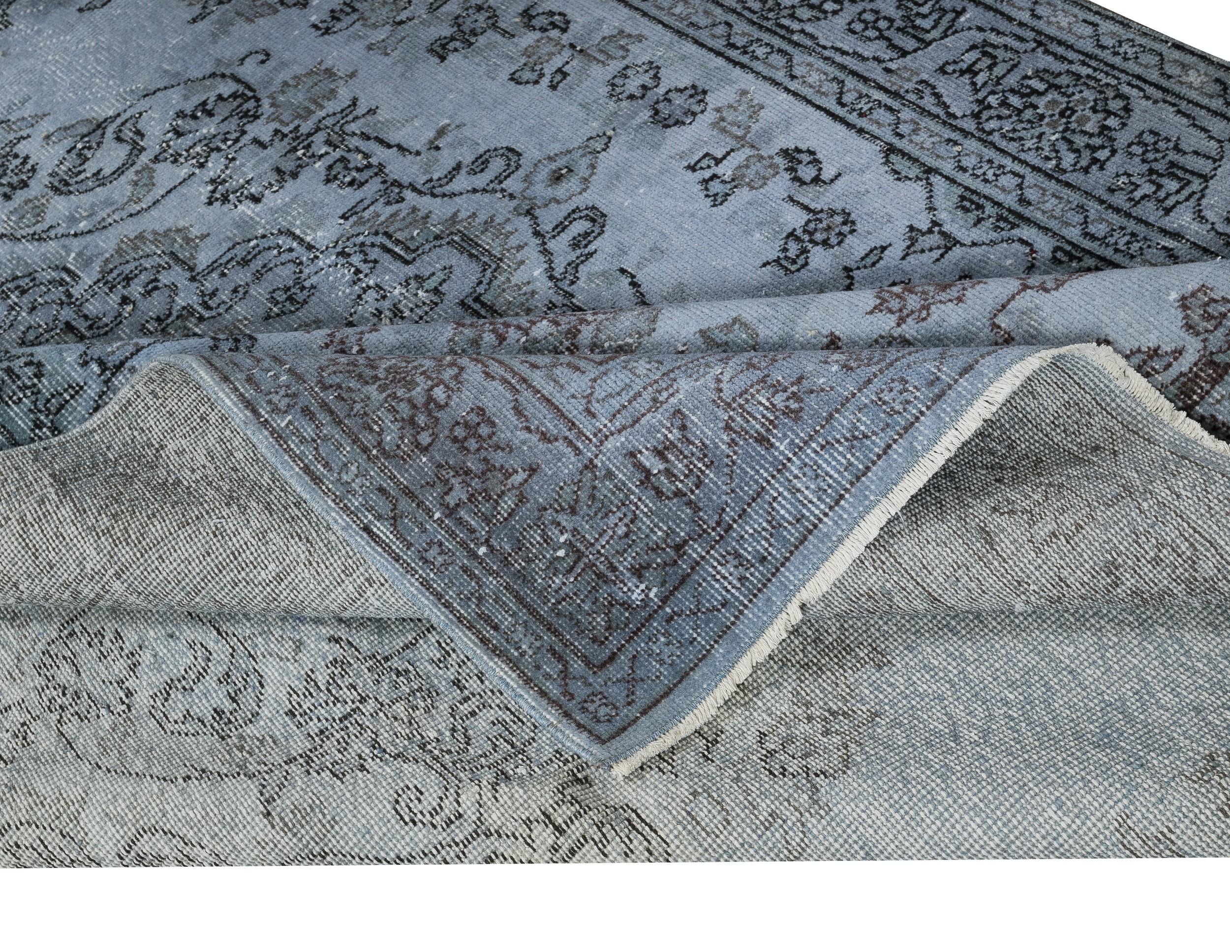 Moderno Tappeto per l'area contemporanea 6x9.2 Ft in blu, tessuto e annodato a mano in Turchia in vendita