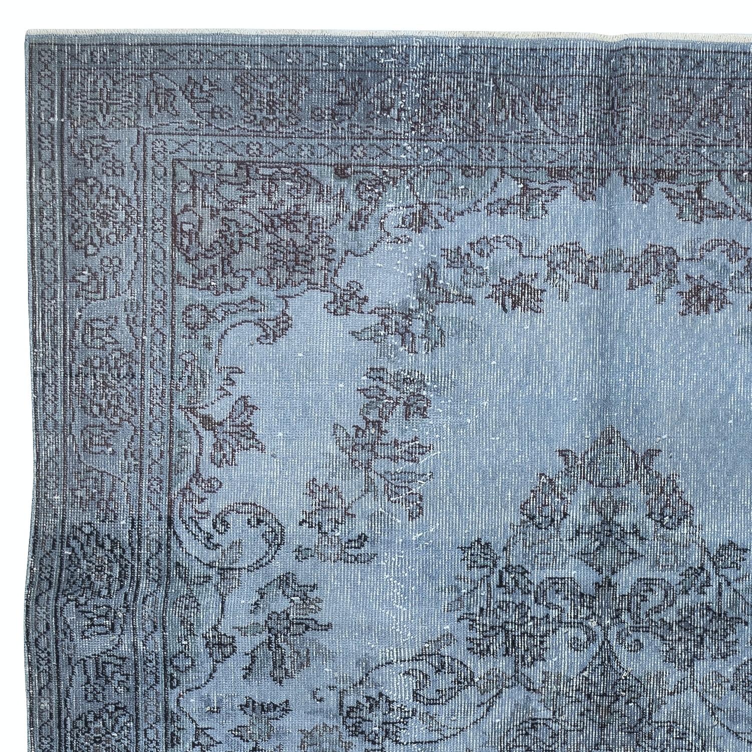 Turco Tappeto per l'area contemporanea 6x9.2 Ft in blu, tessuto e annodato a mano in Turchia in vendita