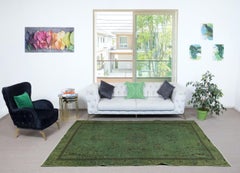 6x9.2 Ft Contemporary Hand-Knotted Turkish Wool Area Rug in Green Color