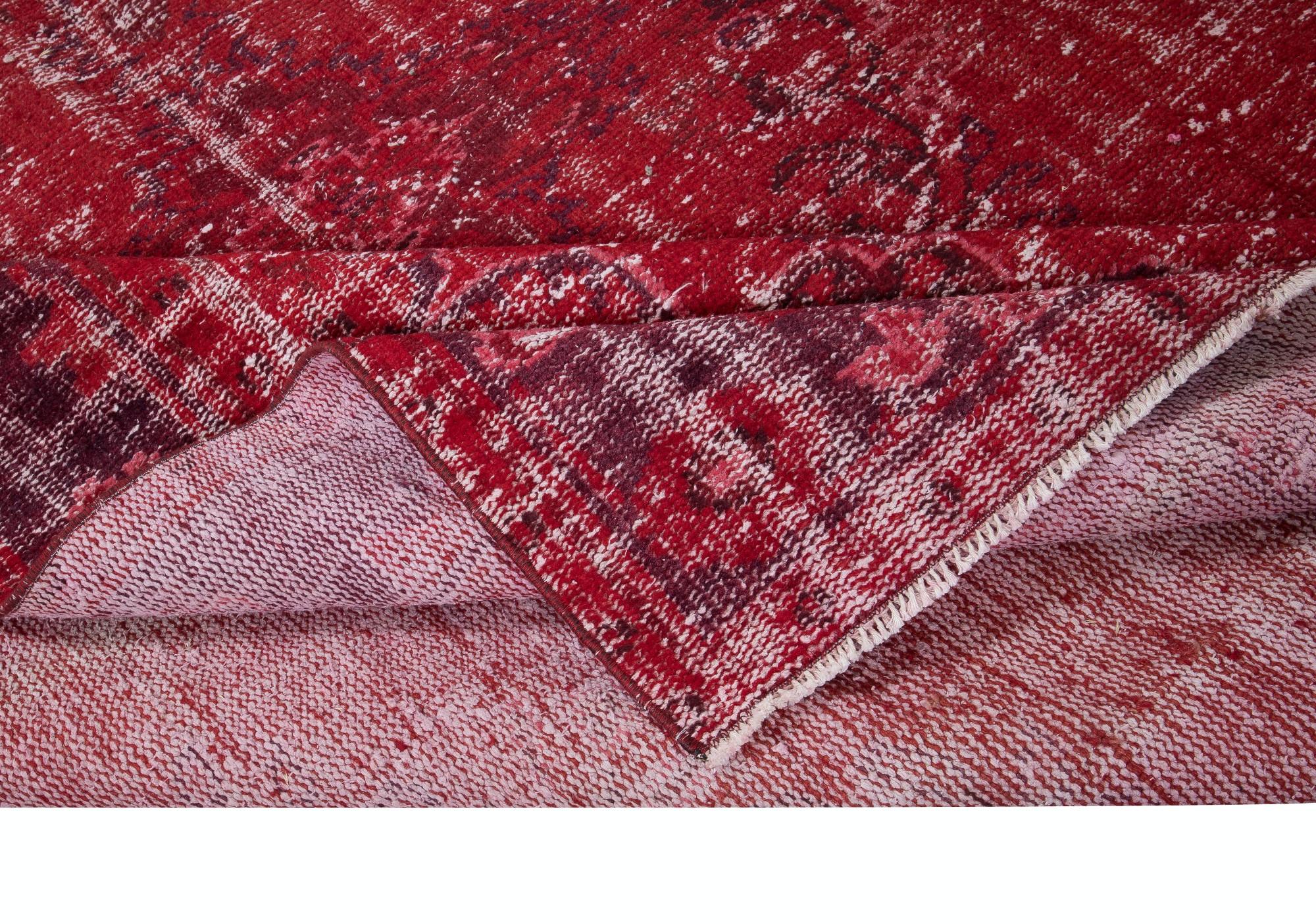 Modern 6x9.2 Ft Contemporary Handmade Turkish Red Area Rug with Shabby Chic Style For Sale