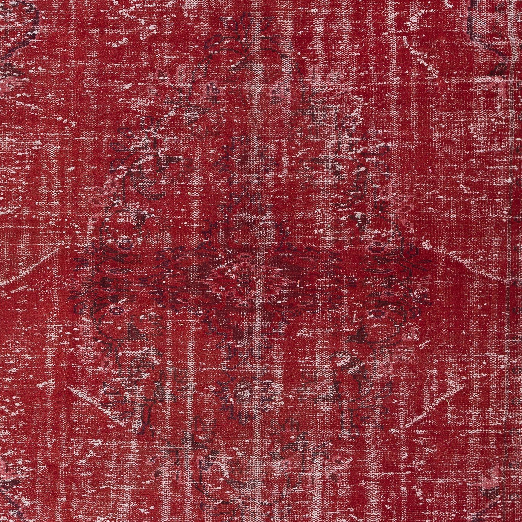 6x9.2 Ft Contemporary Handmade Turkish Red Area Rug with Shabby Chic Style In Good Condition For Sale In Spring Valley, NY