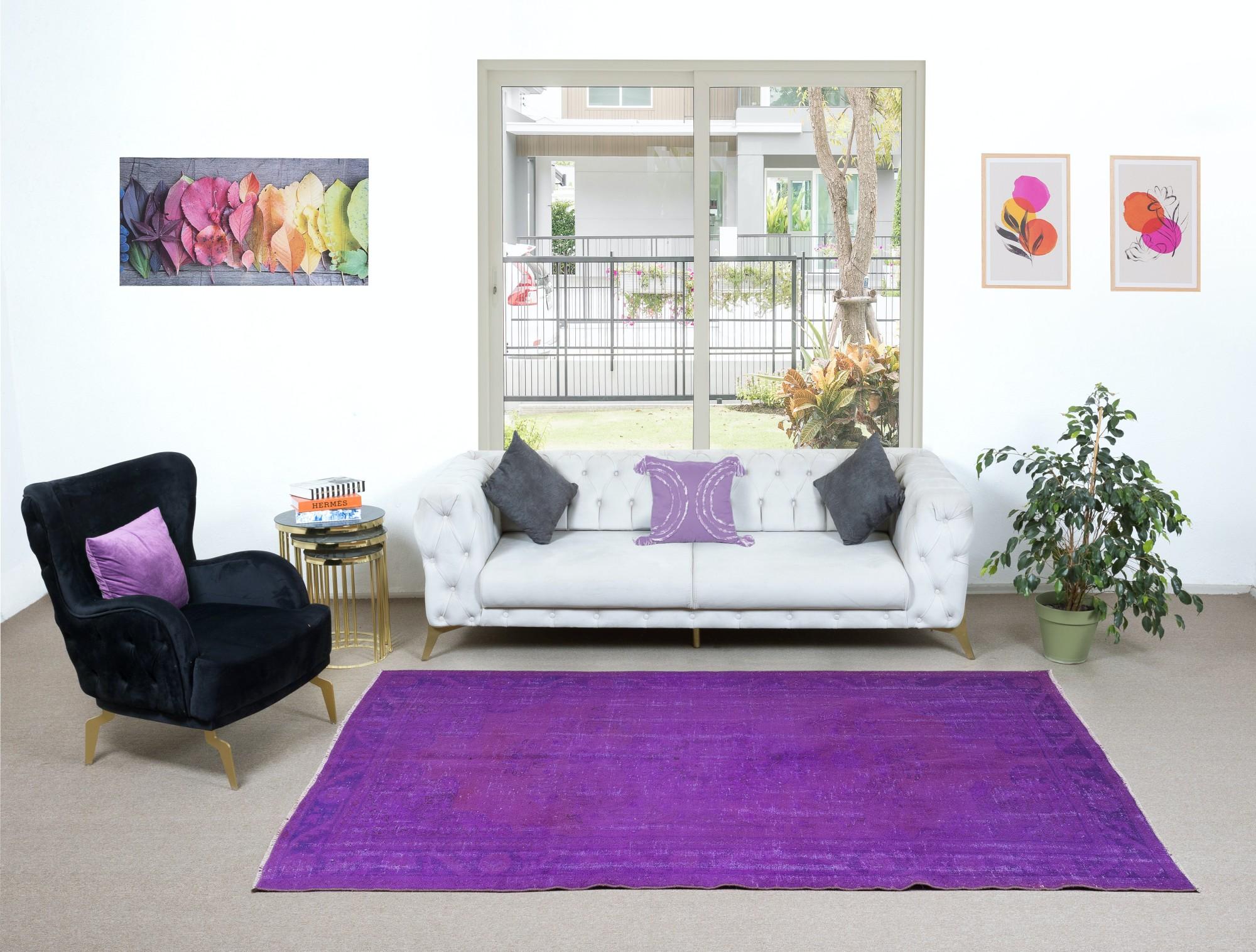 20th Century 6x9.2 Ft Decorative Handmade Turkish Area Rug in Purple, Great 4 Modern Interior For Sale