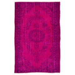 6x9.2 Ft Fuchsia Pink & Purple Color Overdyed Vintage Rug for Modern Interiors