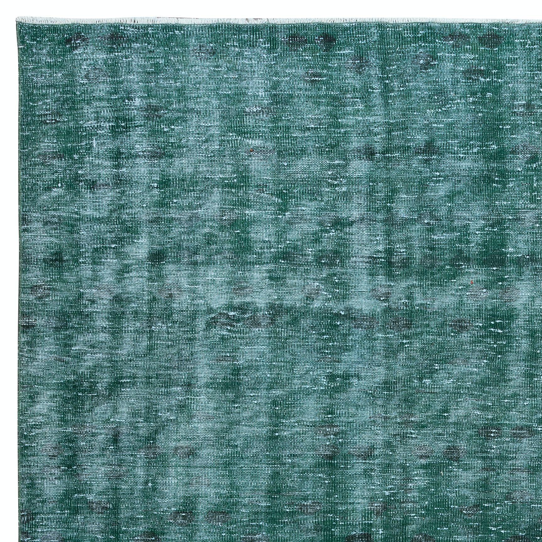 Hand-Knotted 6x9.2 Ft Hand-Made Turkish Area Rug in Green, Contemporary Wool Upcycled Carpet For Sale