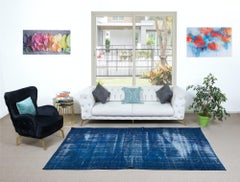 6x9.2 Ft Handgeknüpfter mit Shabby Chic Blauer Teppich, Distressed Look Wollteppich, Distressed Look
