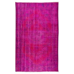 6x9.2 Ft Handmade Anatolian Vintage Wool Area Rug Over-Dyed in Fuchsia Pink