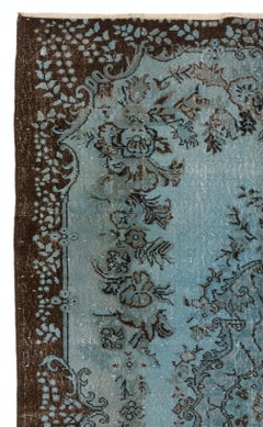 6x9.2 Ft Handmade Turkish Rug in Denim Blue, Contemporary Baroque Design Carpet