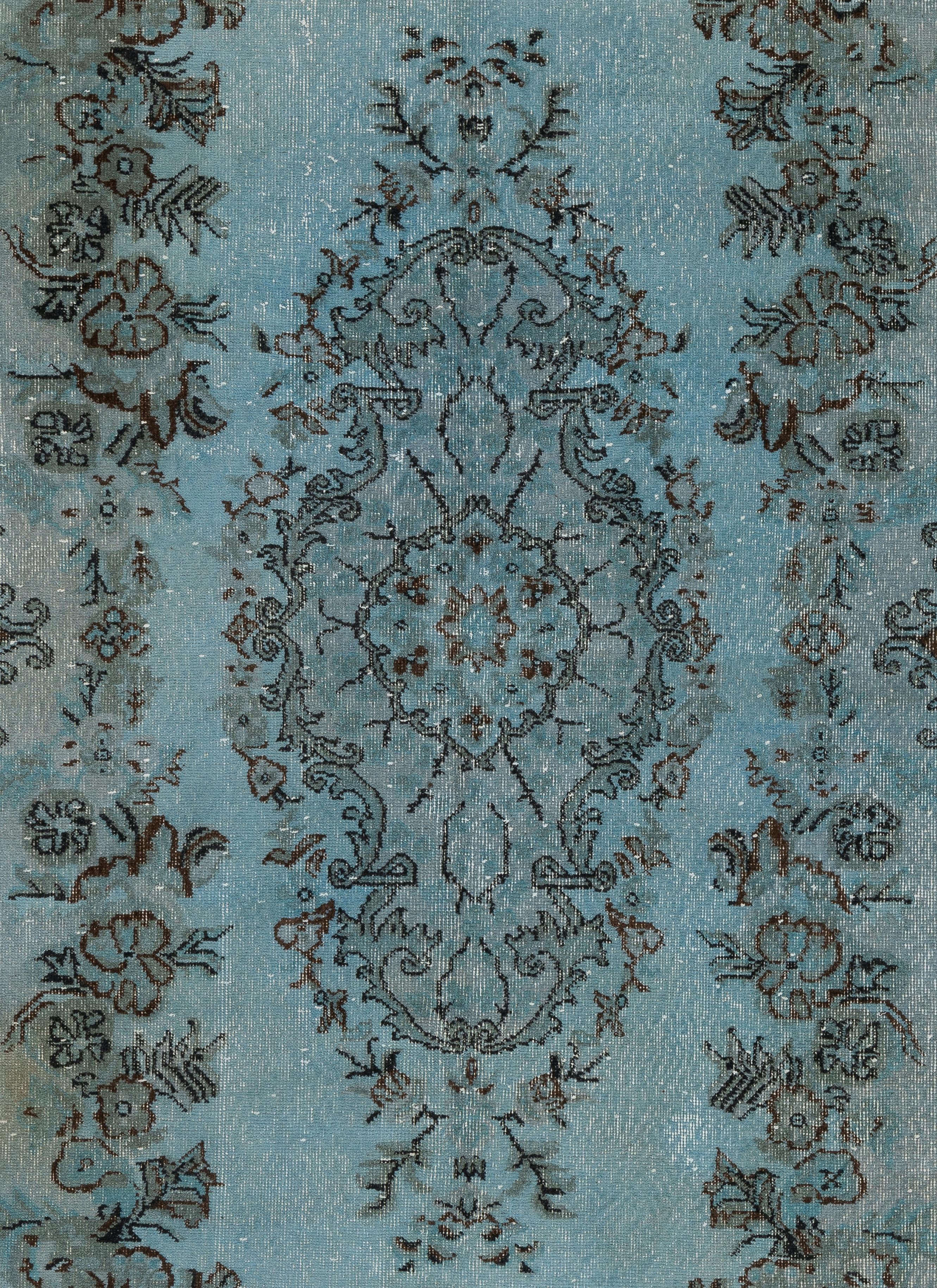 Hand-Knotted 6x9.2 Ft Handmade Turkish Rug in Denim Blue, Contemporary Baroque Design Carpet For Sale