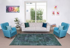 6x9.2 Ft Handmade Mid-Century Turkish Wool Area Rug Over-Dyed in Emerald Green