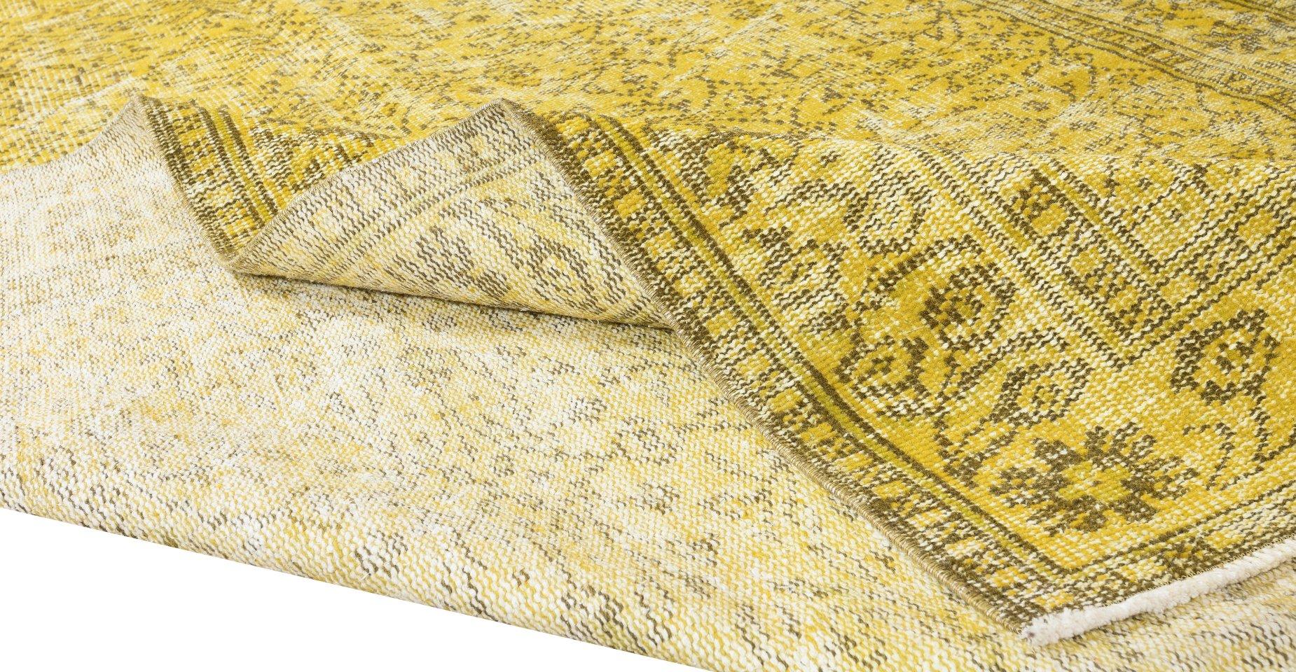 Hand-Knotted Handmade Turkish Vintage Rug Over-Dyed in Yellow for Modern Interiors For Sale