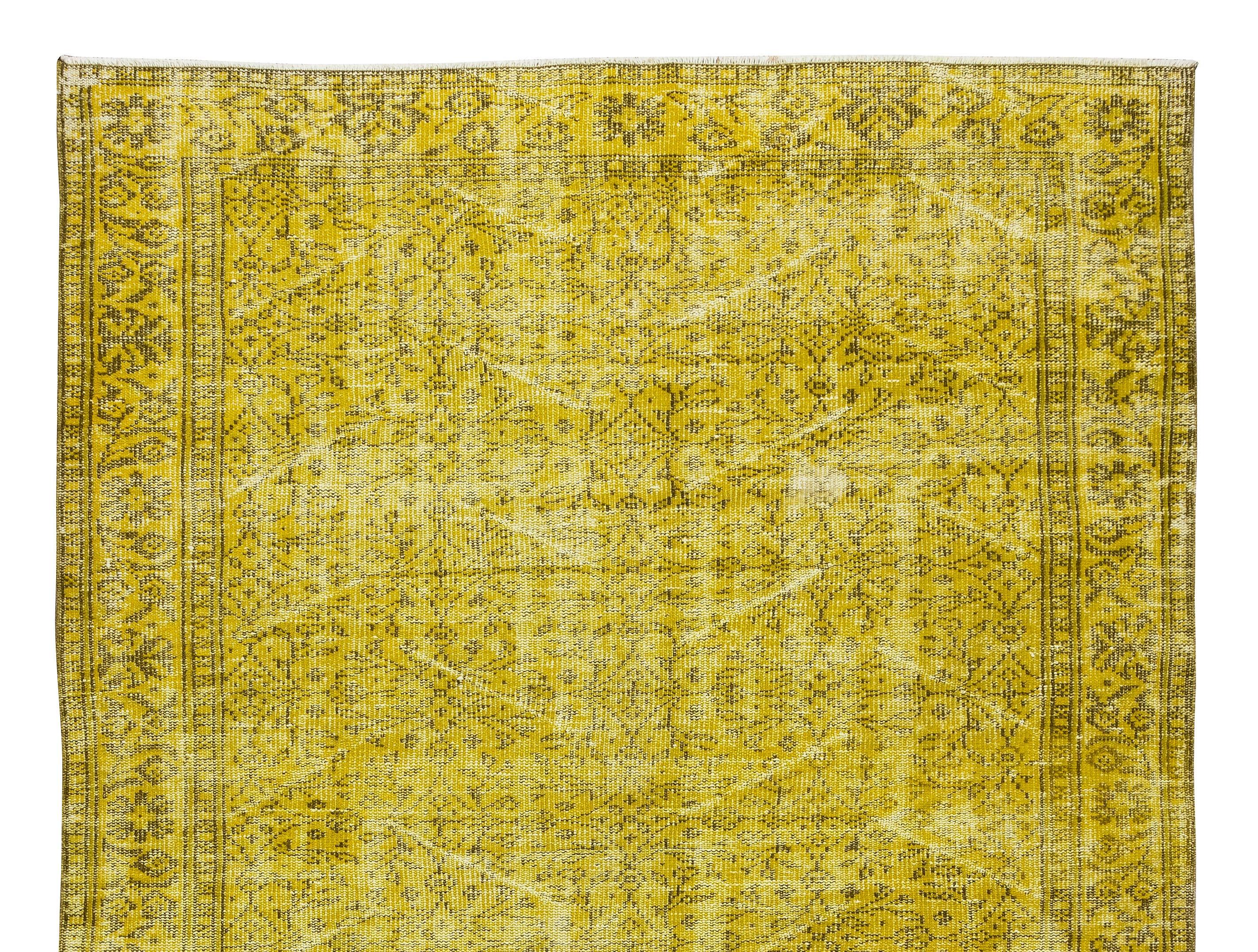 Handmade Turkish Vintage Rug Over-Dyed in Yellow for Modern Interiors In Good Condition For Sale In Philadelphia, PA