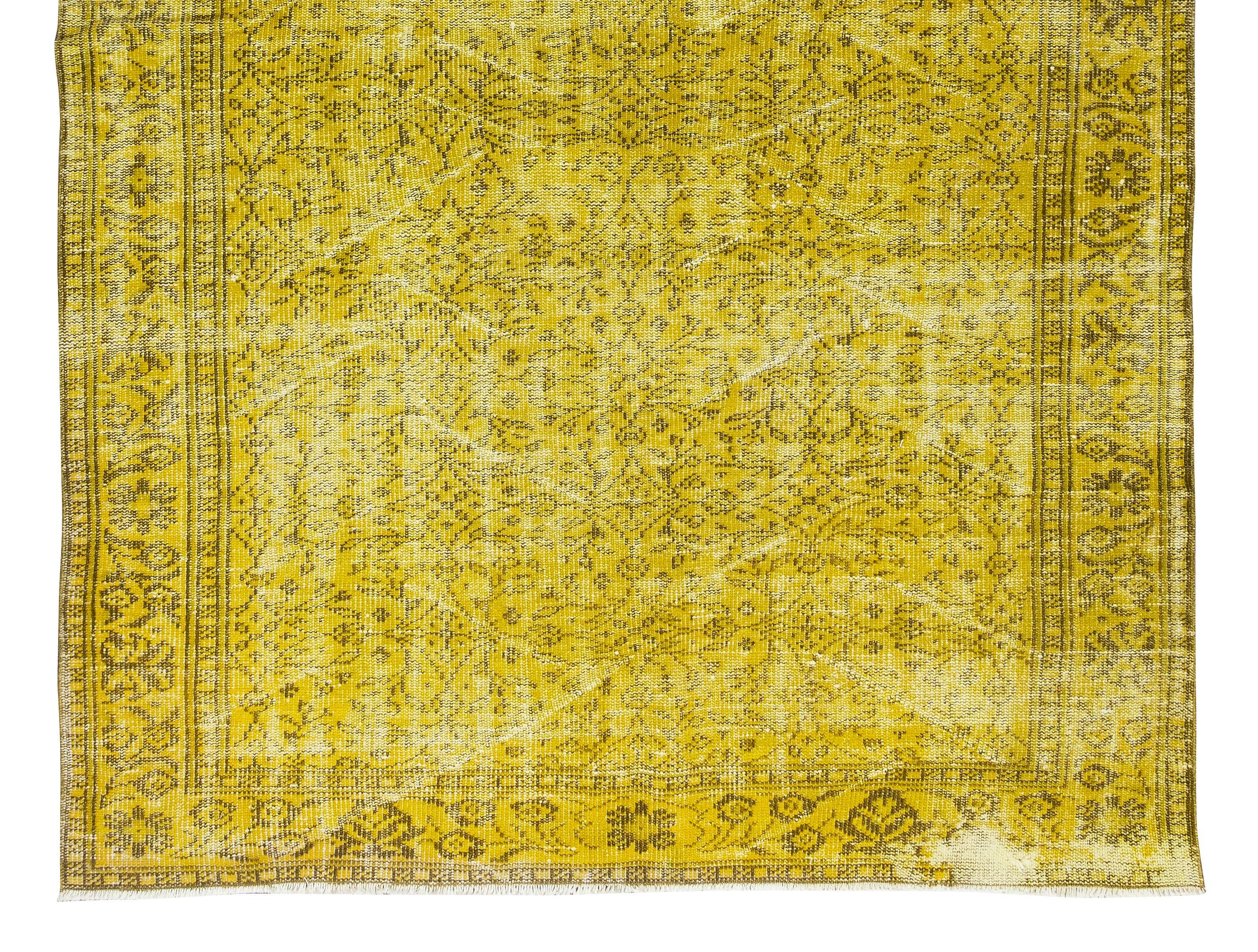 20th Century Handmade Turkish Vintage Rug Over-Dyed in Yellow for Modern Interiors For Sale