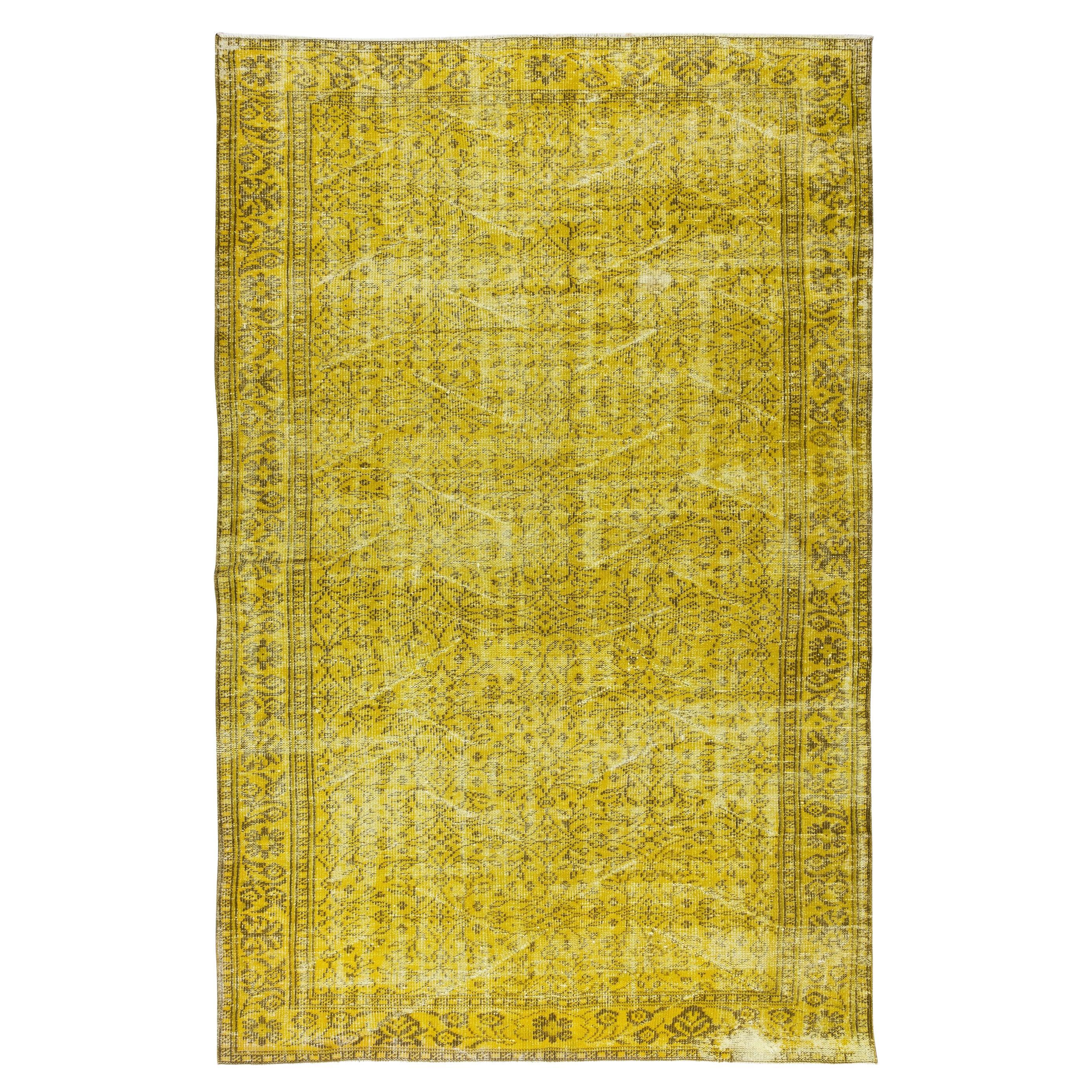 Handmade Turkish Vintage Rug Over-Dyed in Yellow for Modern Interiors For Sale