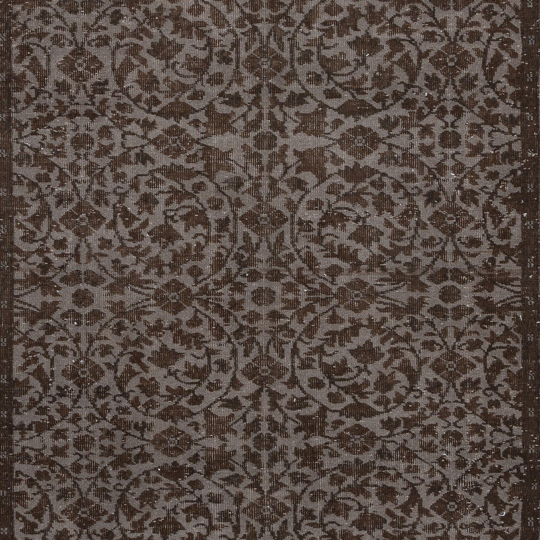 6x9.2 Ft Modern Brown Handmade Turkish Rug with All-Over Botanical Design In Good Condition For Sale In Philadelphia, PA