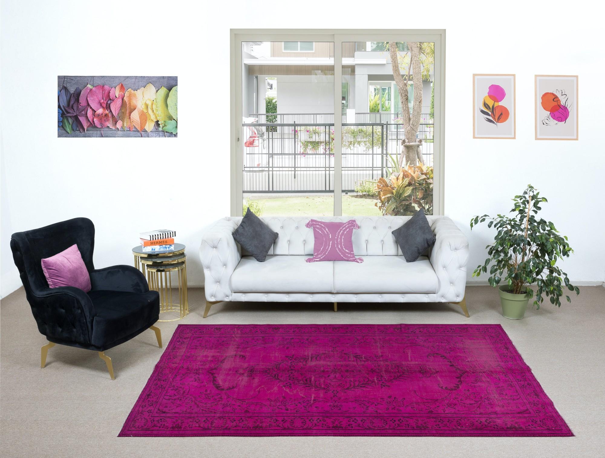 20th Century 6x9.2 Ft Modern & Contemporary Rug in Pink, Handmade Turkish Wool Carpet For Sale