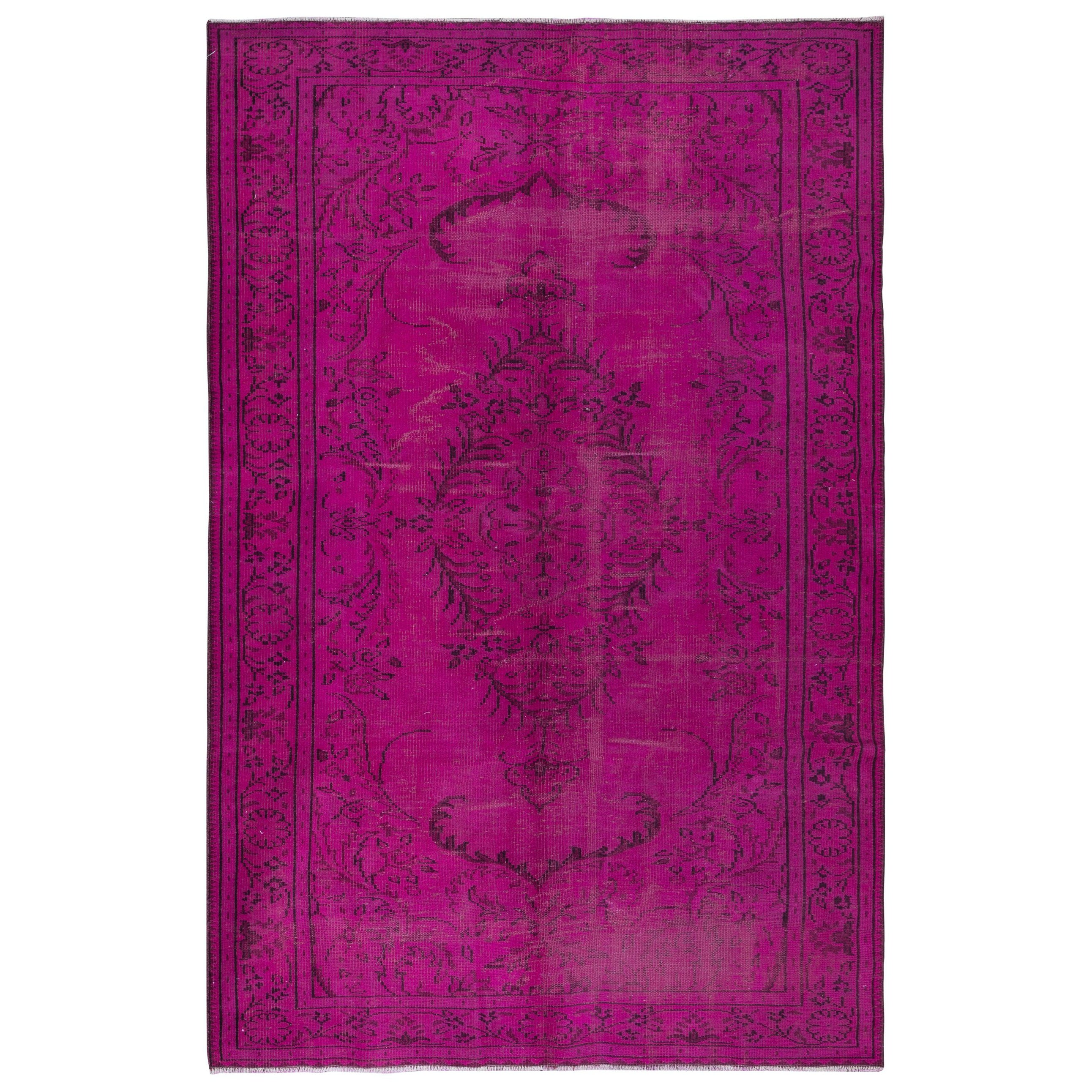 Tappeto moderno e contemporaneo 6x9.2 Ft in rosa, fatto a mano in lana turca