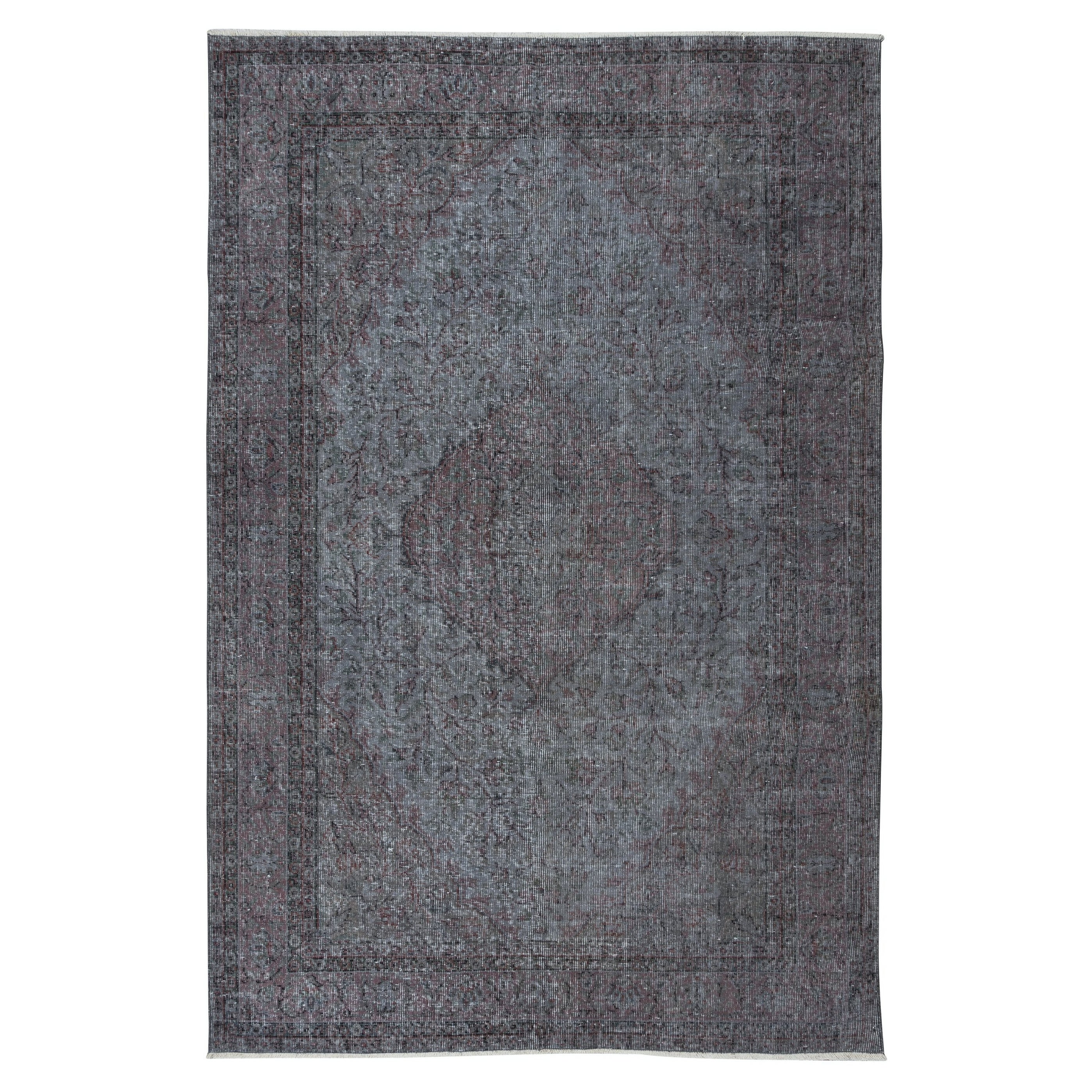 6x9.2 Ft Moderner handgefertigter Teppich in Grau & Weichrot, türkischer niedriger Florteppich