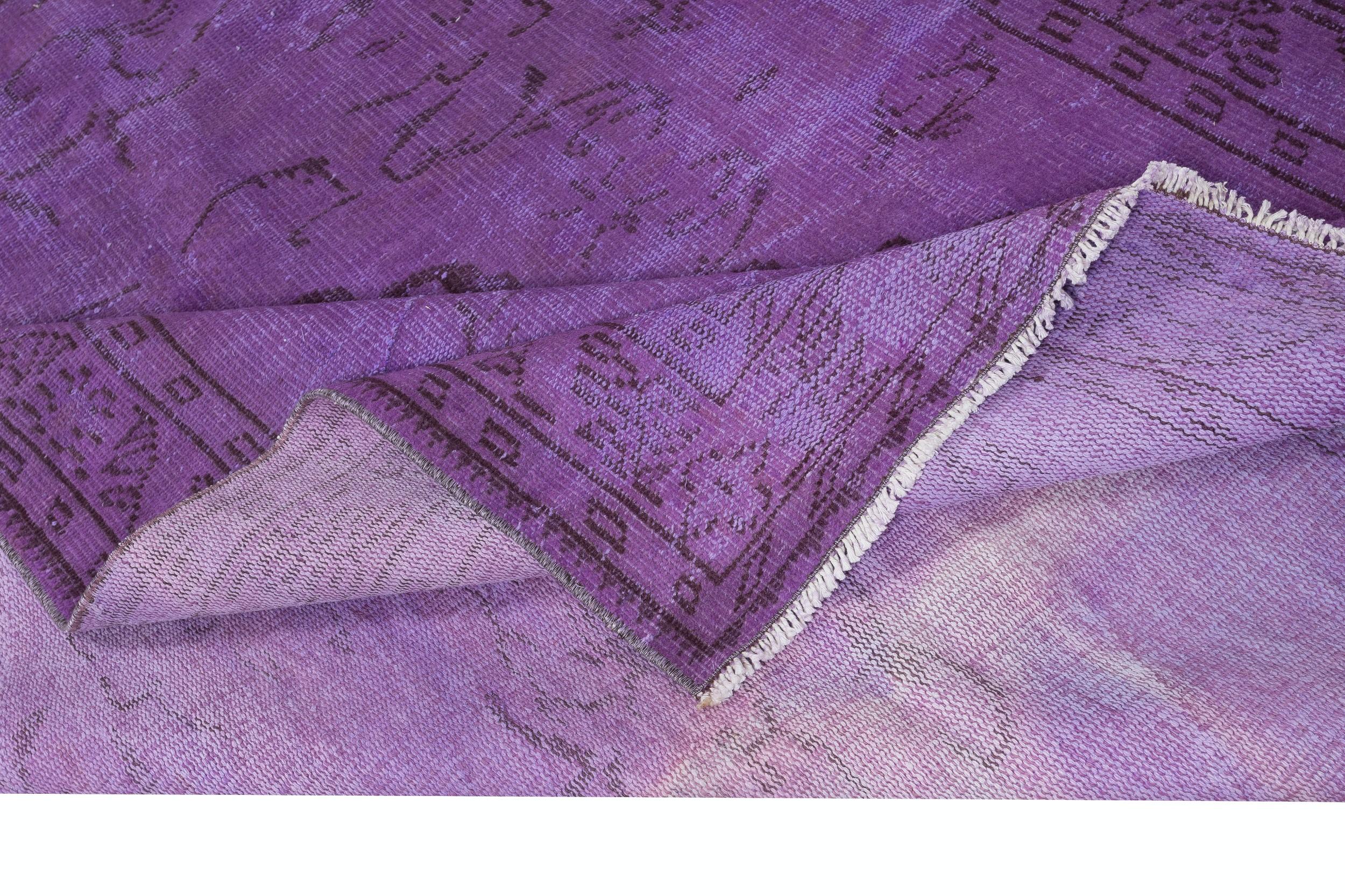 Turkish 6x9.2 Ft Purple Wool Area Rug for Modern Interiors, Hand-Knotted in Turkey For Sale